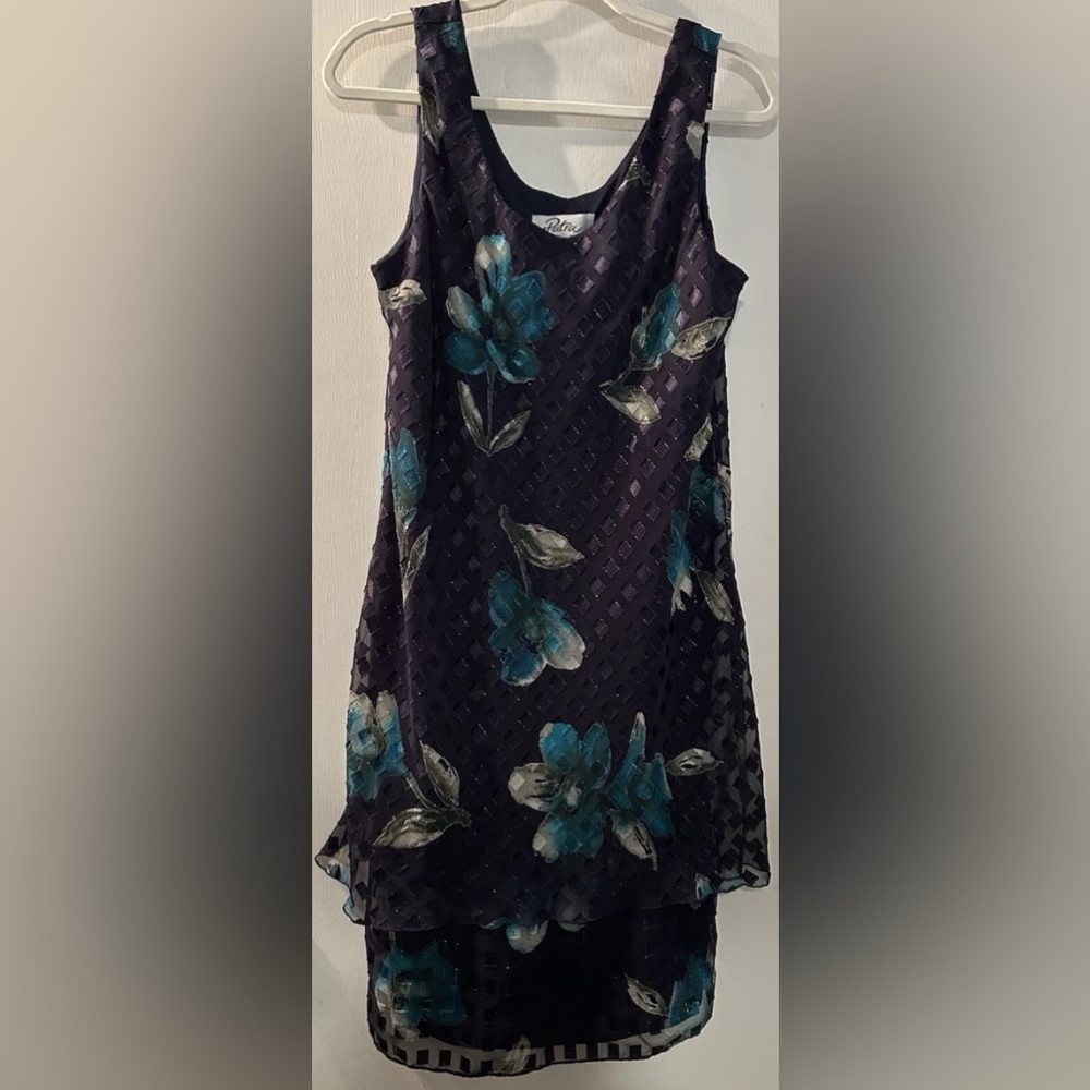 Super Cute Patra High Low layered Dress - Teal and Black Floral Sz 16 (42”X41”)